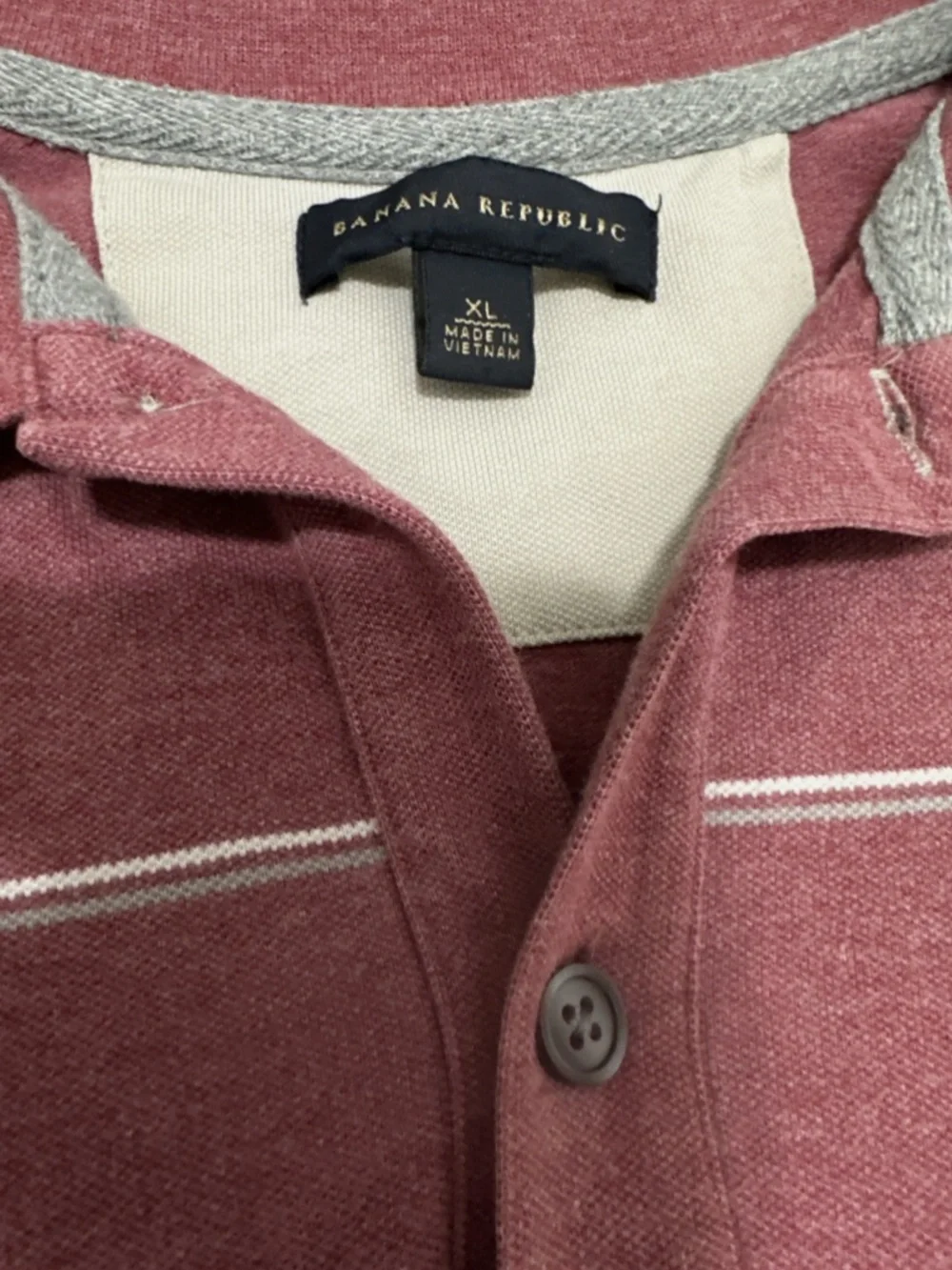 Banana Republic Red Polo Golf Shirt Men's XL White Stripes Casual Preppy
